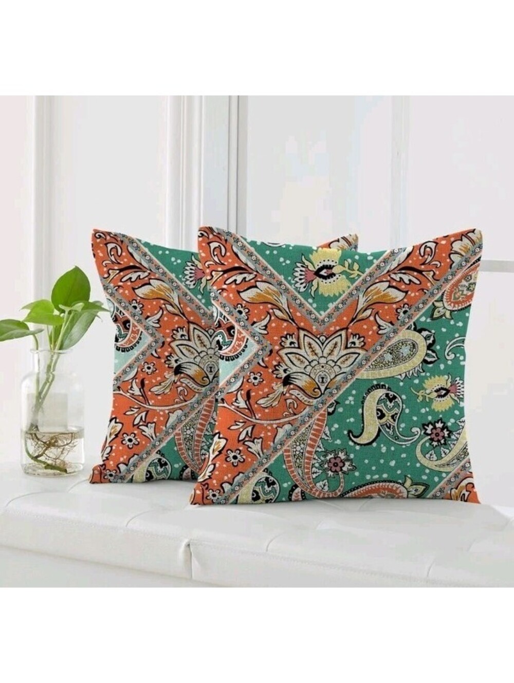 Throw Pillow Covers Pack of 2 Bohemian Floral Patchwork Pattern Pillowcover